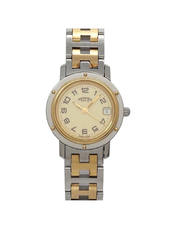 Hermes Clipper Cl4 220 Vintage Watch Date Ivory Quartz